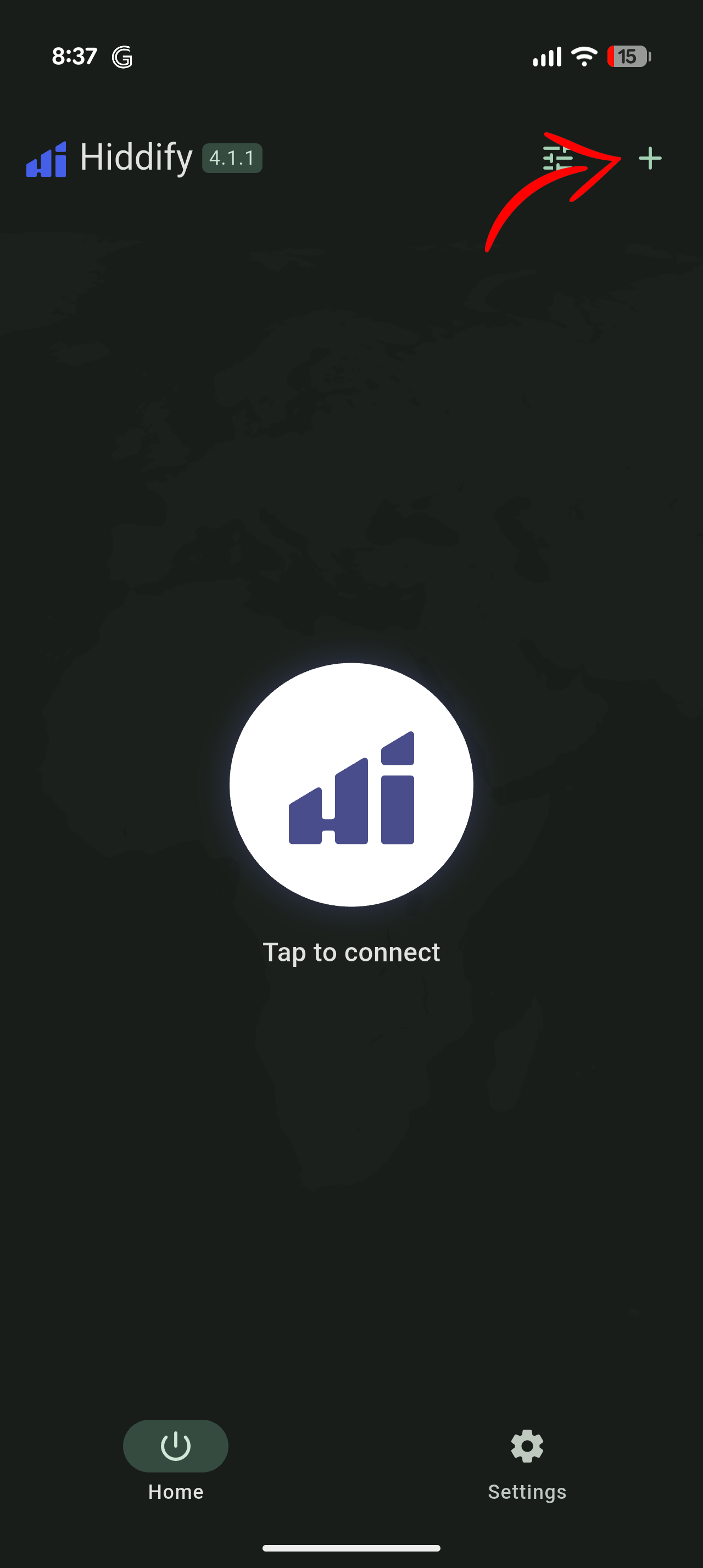 Hiddify main screen